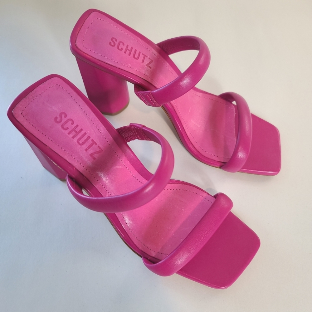 SCHUTZ Ully Nappa Leather Sandals in Hot Pink - Picture 3 of 12